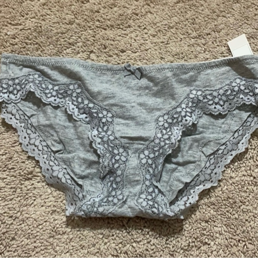 Gray Lace Trim Women's Panties